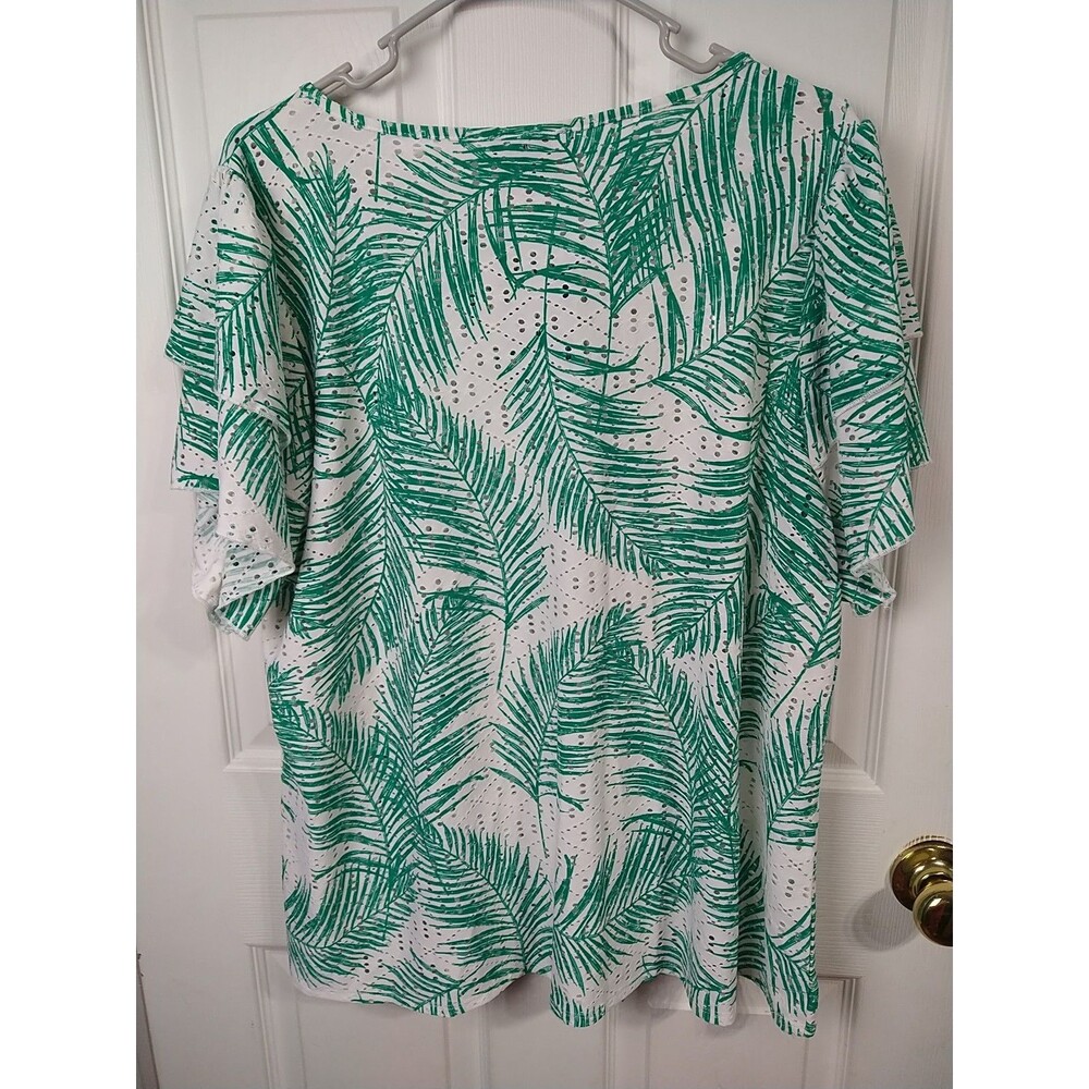 Belle By Belldini Blouse NWT Woman 2X Plus Rainforest V Tie Sheer Ruffle... - Picture 9 of 9